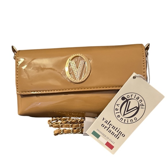 Valentino Orlandi Vegan Patent Leather Taupe crossbody/shoulder bag/clutch - Picture 3 of 12